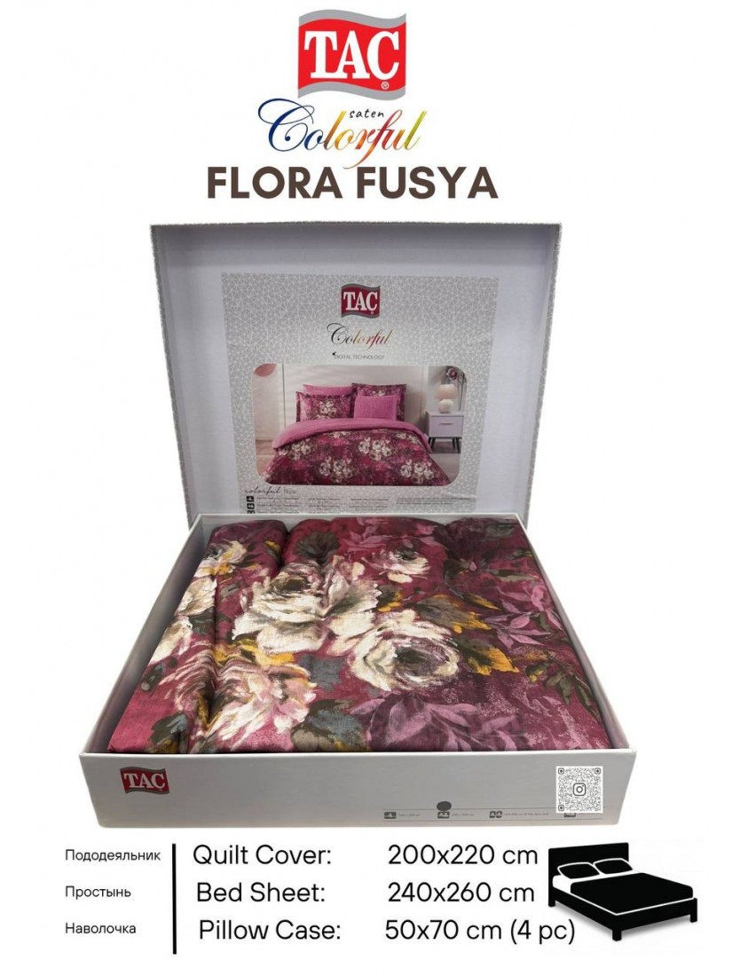 Tac Saten Colorful Flora fusya | Постельное белье сатин-Digital